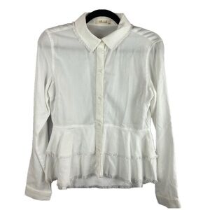 BELLA Dahl White Tencel Fringe Button Down Shirt XS